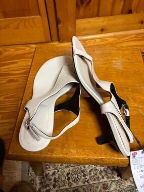 Zara Off-White Slingback Sandals with Silver Buckle